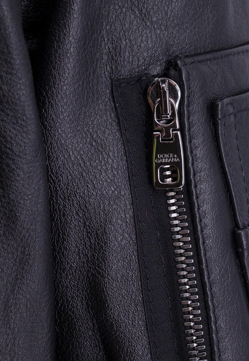 Dolce & Gabbana Zip-Up Leather Bomber Jacket Black G9AKKLHULPC_N0000