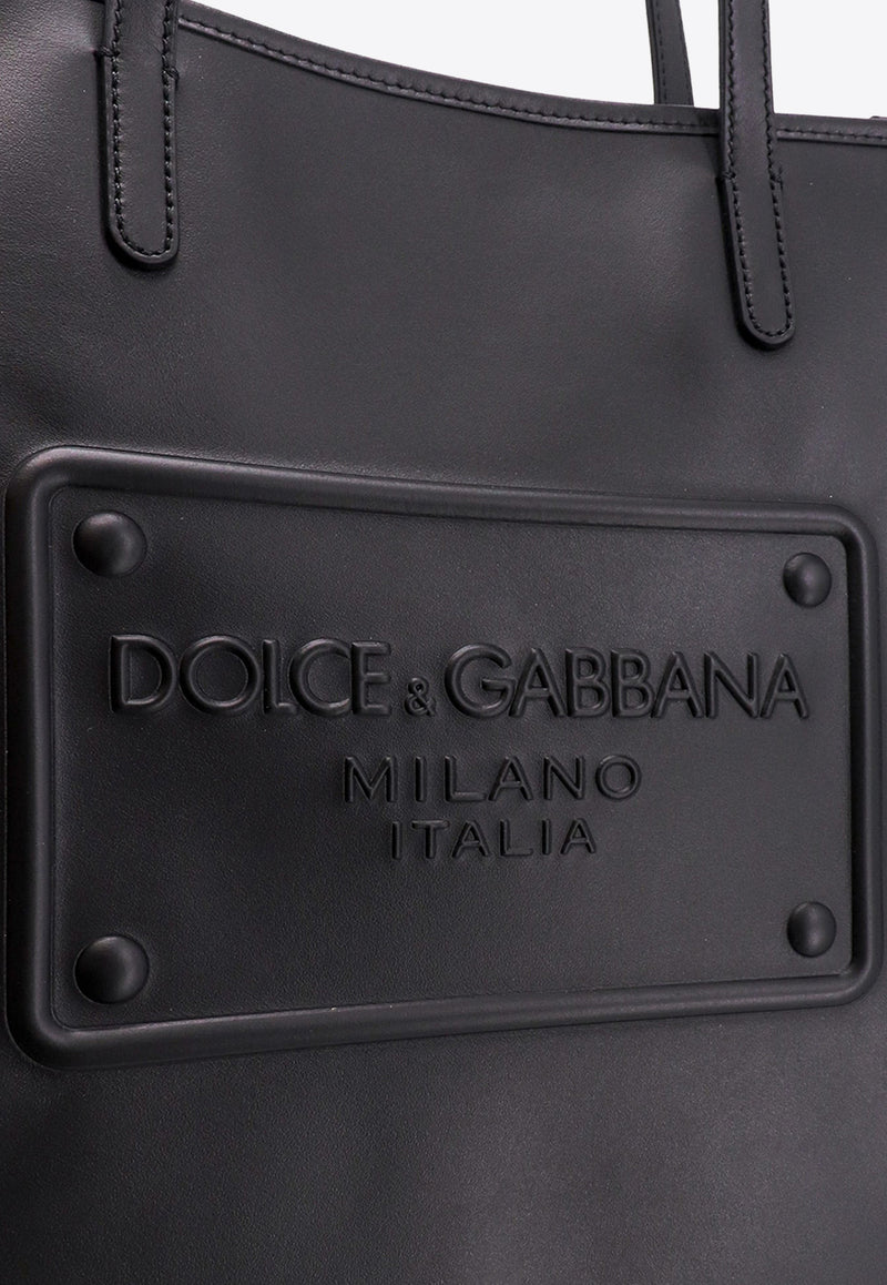 Dolce & Gabbana Logo Embossed Leather Tote Bag Black BM2274AG218_80999-IH