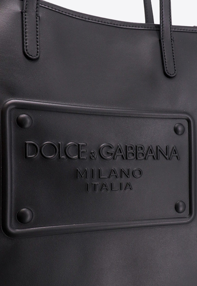 Dolce & Gabbana Logo Embossed Leather Tote Bag Black BM2274AG218_80999