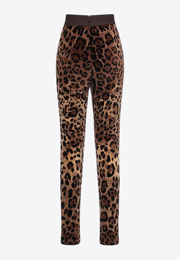 Dolce & Gabbana Leopard Print Jacquard Leggings Brown FTCQKTFJ7D5_S8350