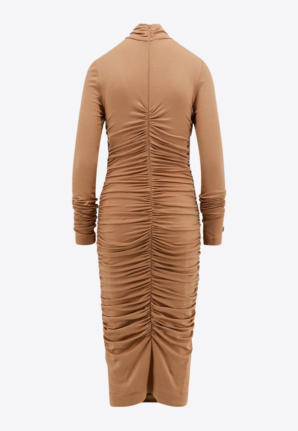 Dolce & Gabbana Ruched Wool-Blend Midi Dress Beige F6CONTFUGRH_M0444