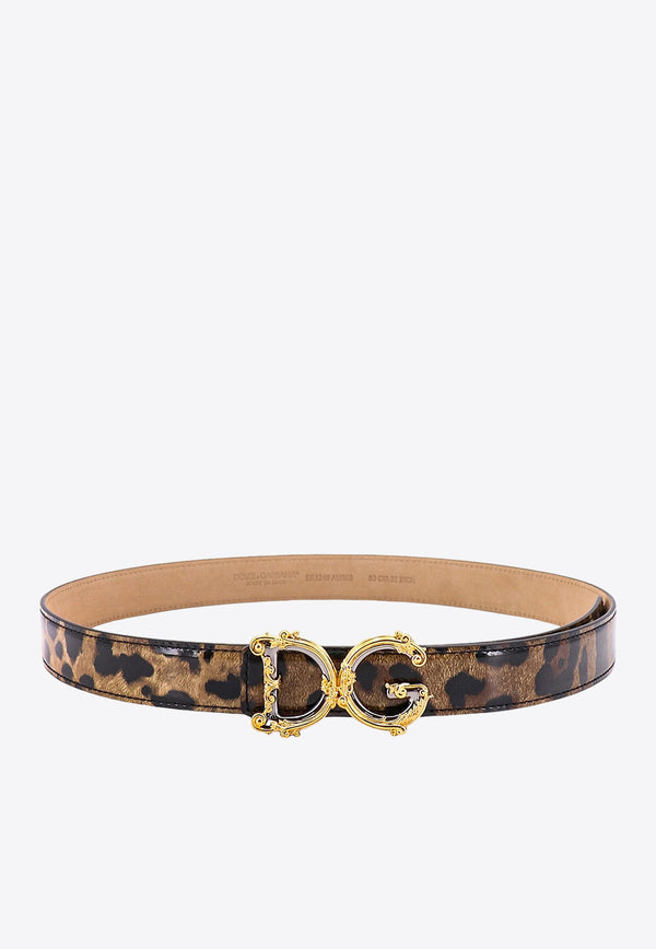 Dolce & Gabbana DG Girls Leopard Print Leather Belt Brown BE1348AM568_HA93M