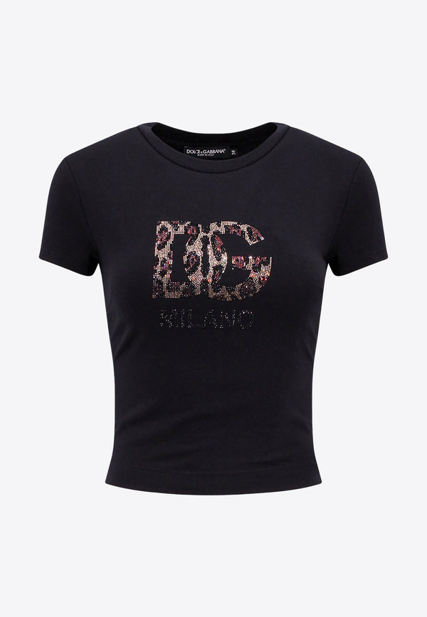 Dolce & Gabbana Rhinestone DG Logo T-shirt Black F8U48ZGDBZW_N0000