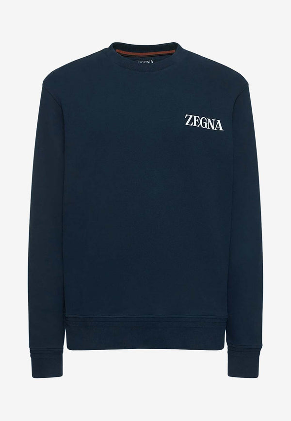 ZEGNA Logo Print Crewneck Sweatshirt Blue UC522A6C872_B09