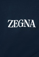 ZEGNA Logo Print Crewneck Sweatshirt Blue UC522A6C872_B09