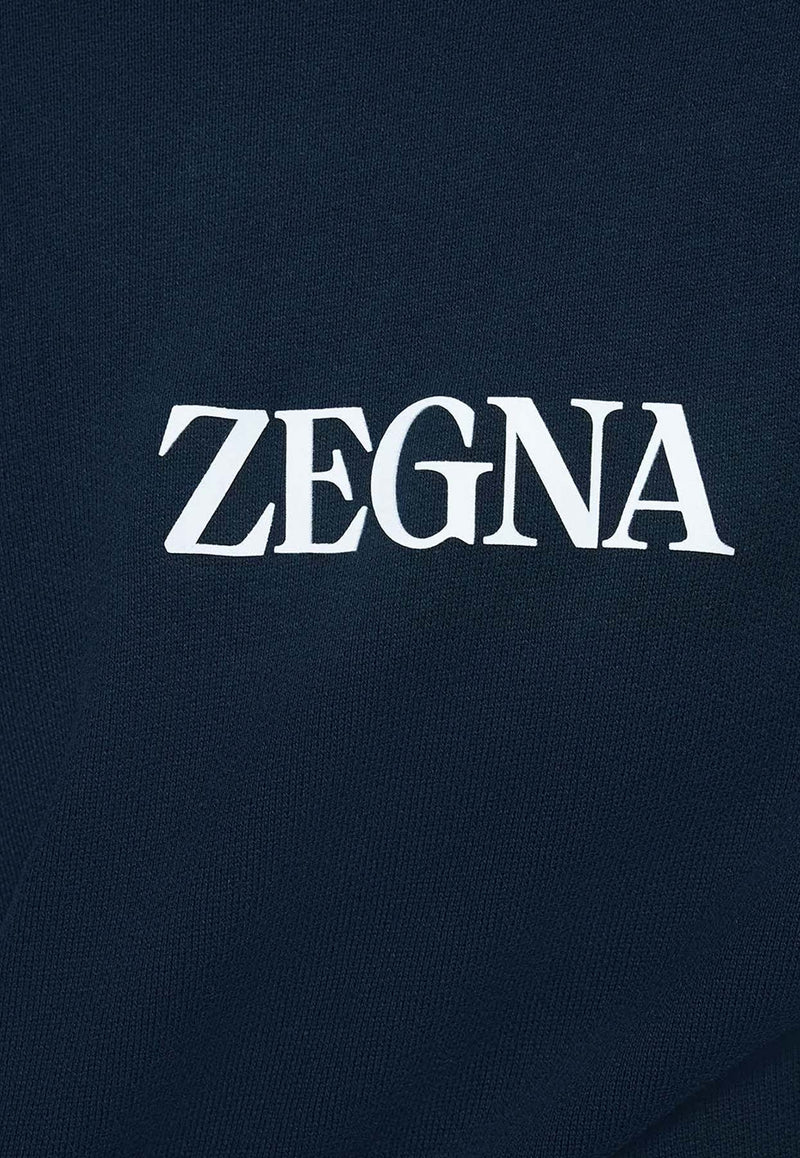 ZEGNA Logo Print Crewneck Sweatshirt Blue UC522A6C872_B09