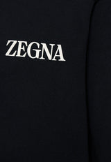 ZEGNA Logo Print Crewneck Sweatshirt Black UC522A6C872_K09