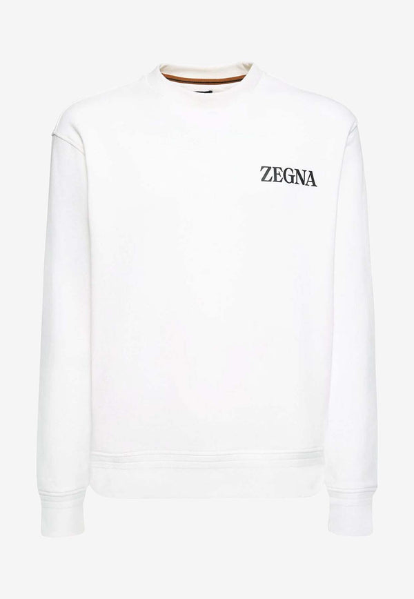 ZEGNA Logo Print Crewneck Sweatshirt White UC522A6C872_N01