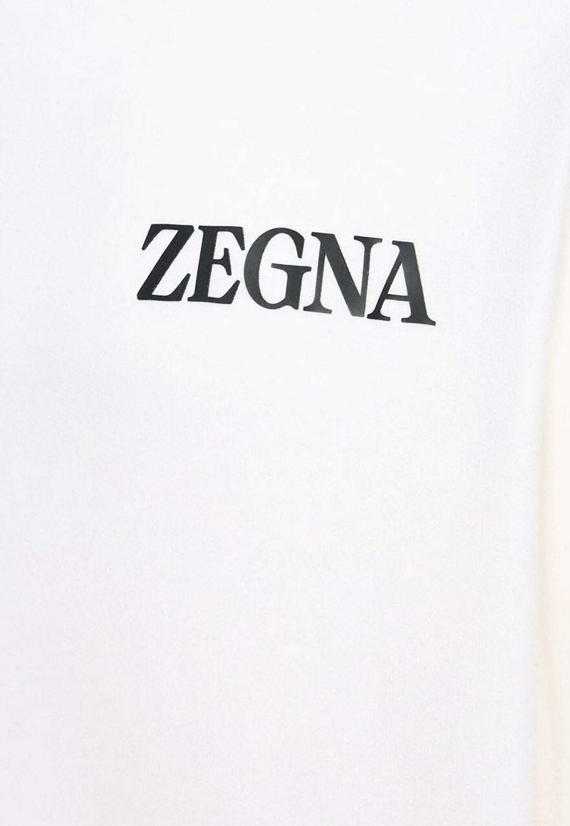 ZEGNA Logo Print Crewneck Sweatshirt White UC522A6C872_N01