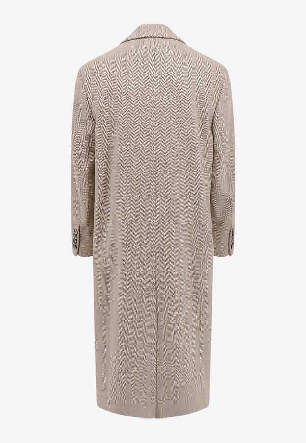 AMI PARIS Herringbone Wool Single-Breasted Coat Beige HCO307WV0015_268