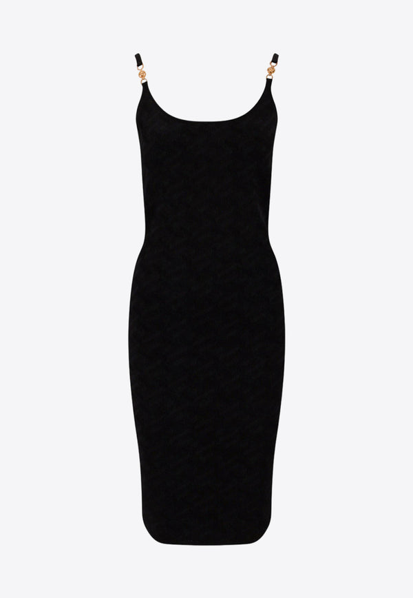 Versace La Greca Knitted Knee-length Dress Black 10113961A05236_1B000