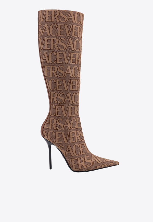 Versace 100 All-Over Logo Knee-High Boots
 10113981A07977_2N24P Brown