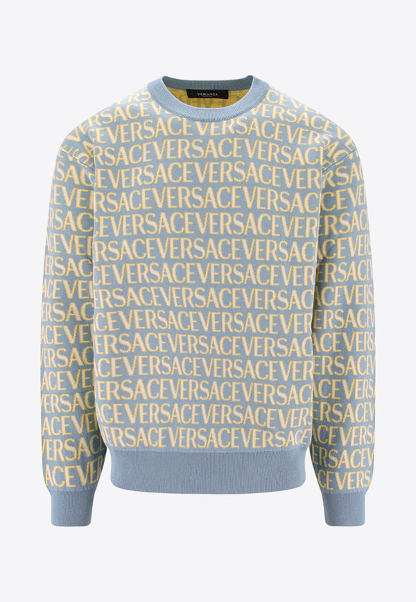 Versace All-Over Logo Jacquard Sweater Blue 10102491A07466_5V510