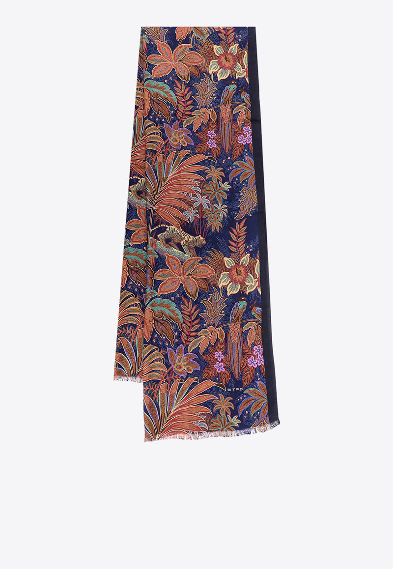 Etro Floral Print Frayed Scarf Blue 117779385_0200