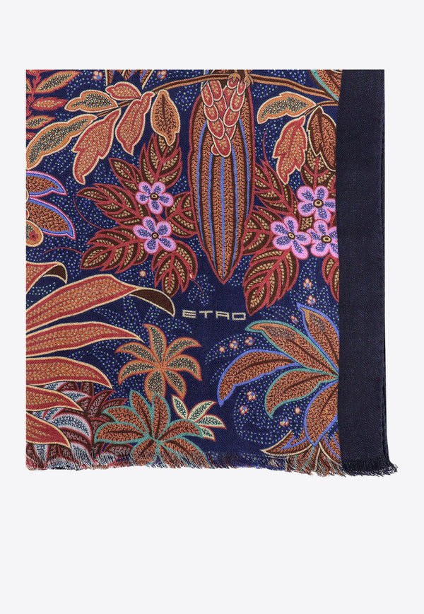 Etro Floral Print Frayed Scarf Blue 117779385_0200