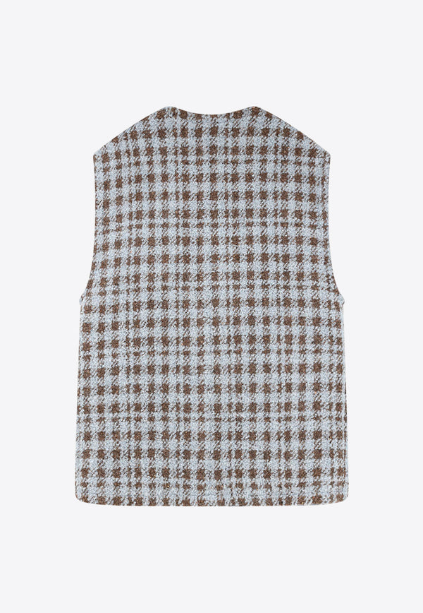 Etro Embroidered Houndstooth Wool-Blend Vest Multicolor 115587251_0250