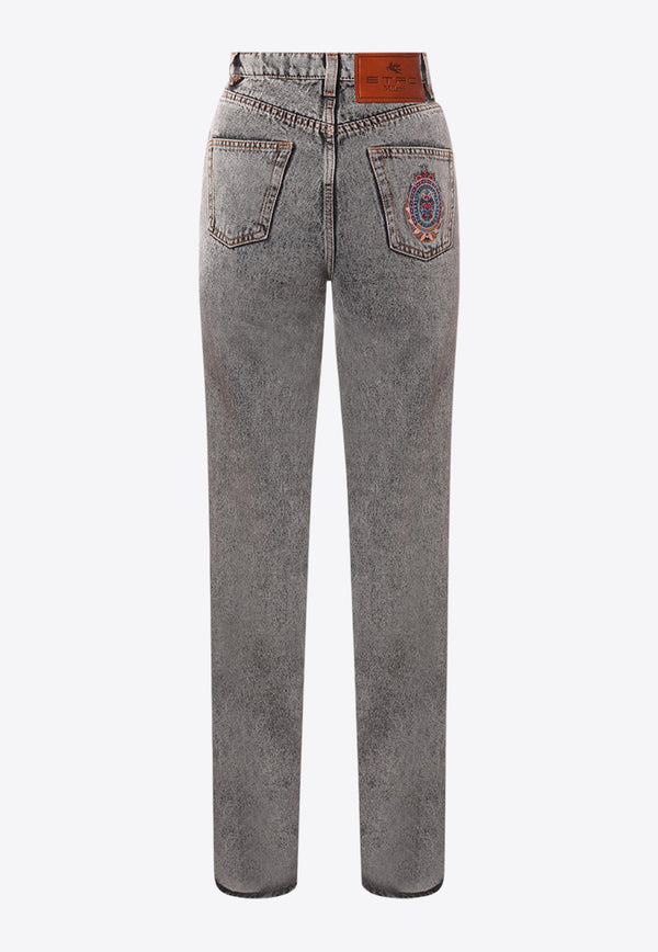 Etro Embroidered Straight-Leg Jeans Gray 118239045_0002