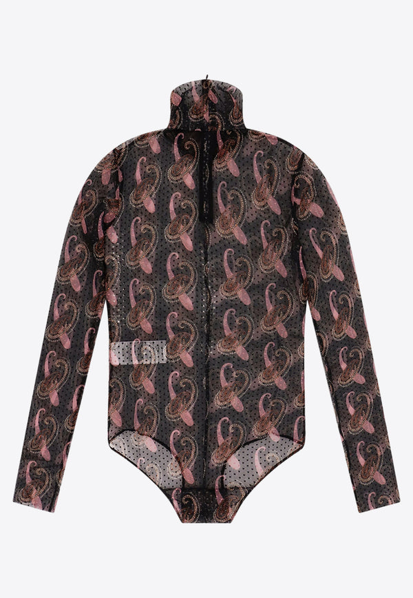 Etro Paisley Print Semi-Sheer Bodysuit Pink 118675254_0001