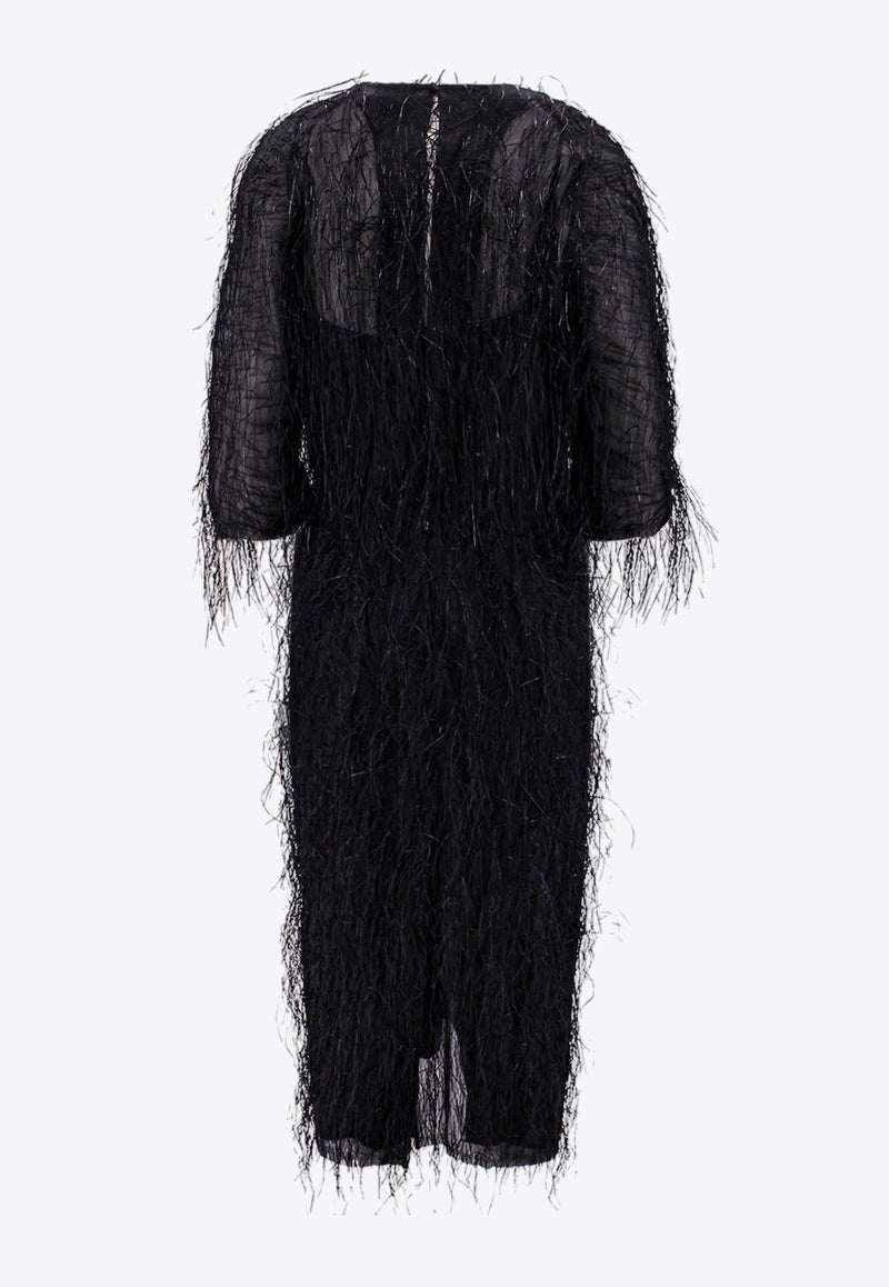 Lanvin Feathered Midi Dress Black RWDR01125767_1010