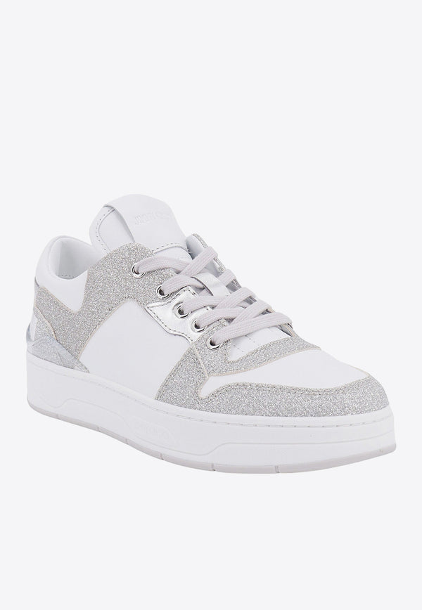 Jimmy Choo Florent Leather Low-Top Sneakers White FLORENTFQYA_SILVER