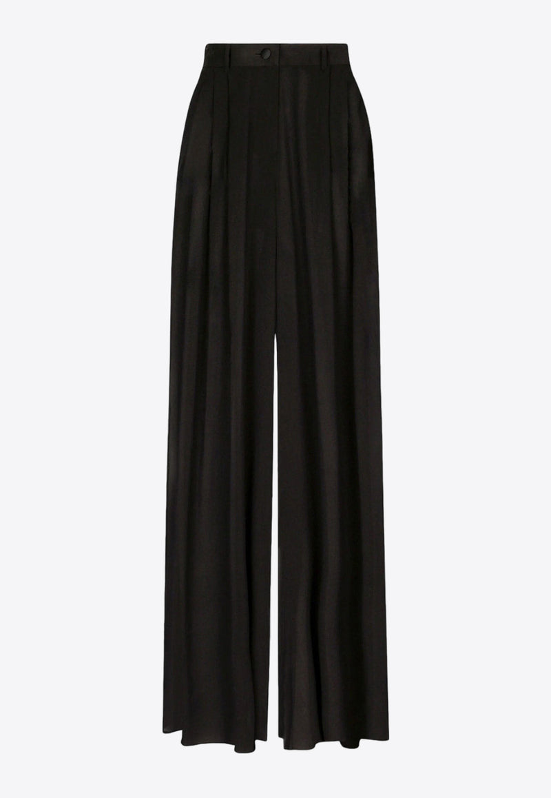 Dolce & Gabbana Semi Sheer Wide-Leg Silk Pants Black FTC0WTFUAA1_N0000