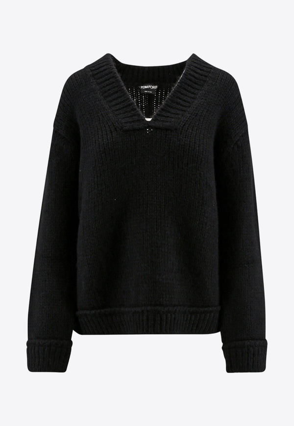 Tom Ford V-neck Wool-Blend Sweater Black MAK1258YAX588_LB999