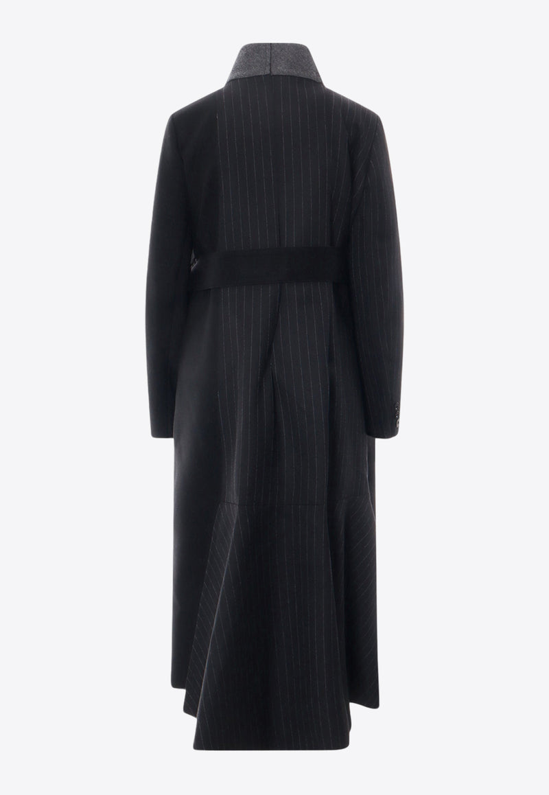 Sacai Pinstriped Wool Coat Black 2306979_001