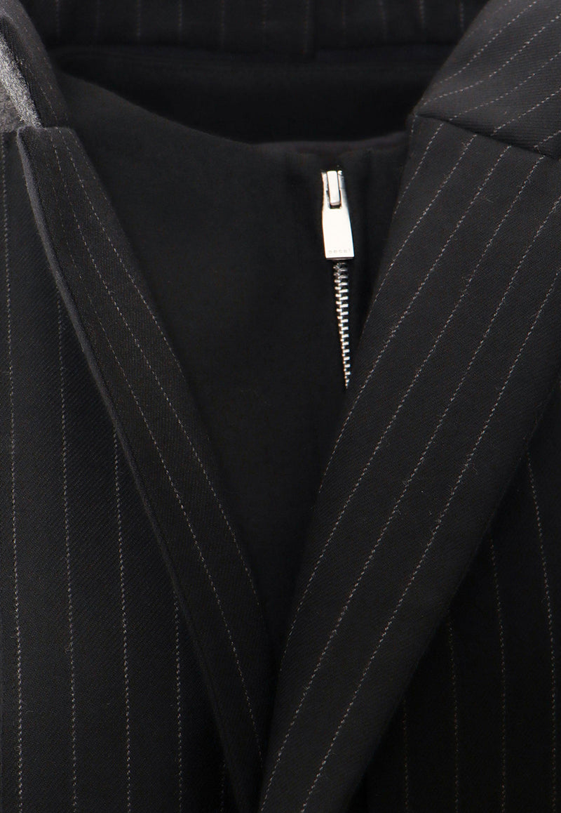 Sacai Pinstriped Wool Coat Black 2306979_001