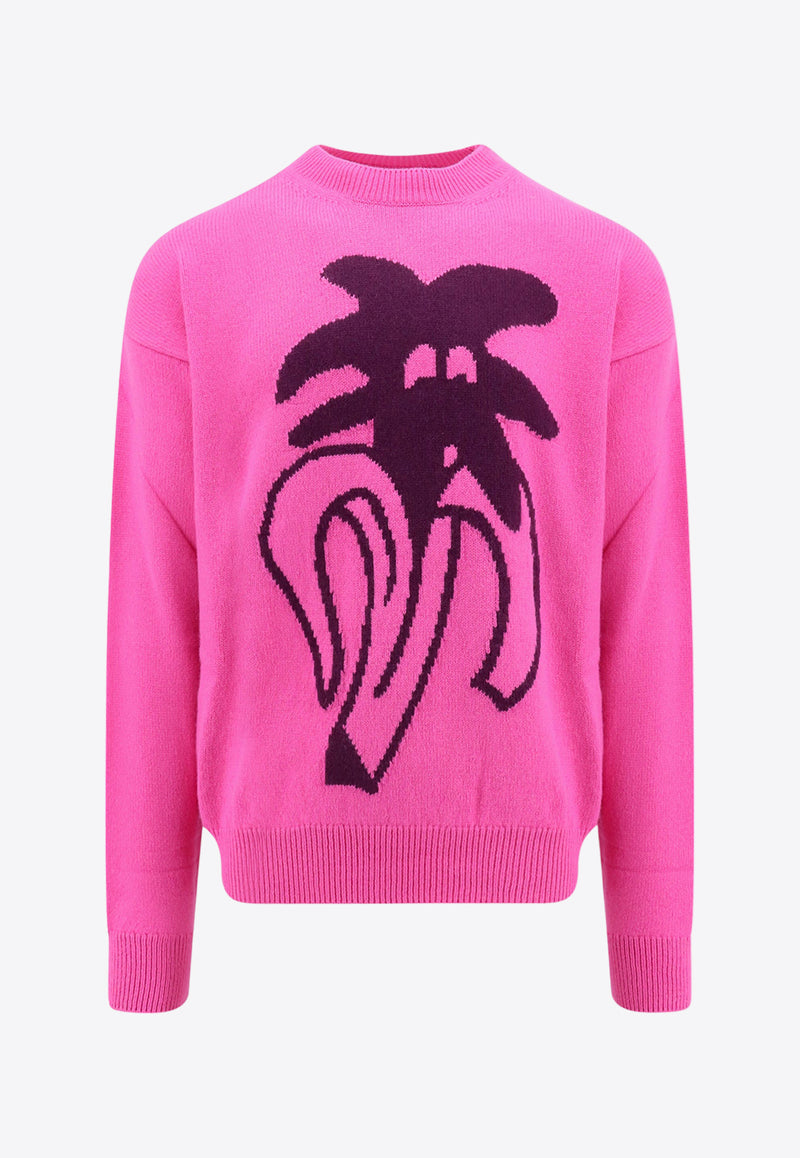 Palm Angels Logo Intarsia Wool-Blend Sweater Pink PMHE054E23KNI006_3229