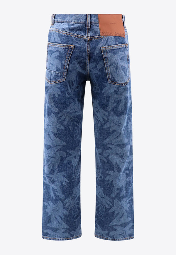 Palm Angels Palmity Motif Straight-Leg Jeans Blue PMYA030E23DEN001_4540