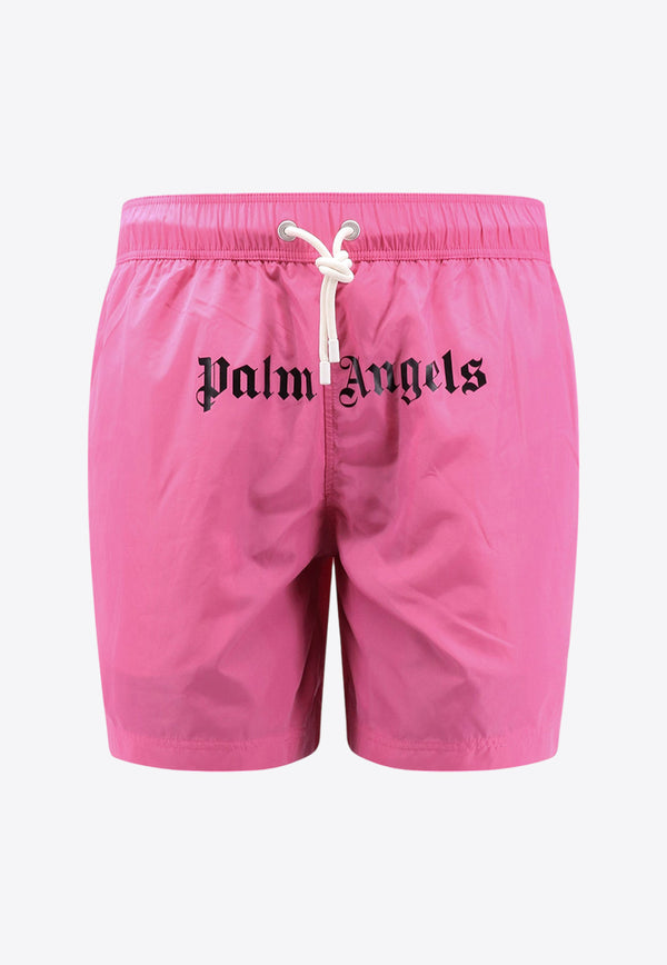 Palm Angels Logo Printed Swim Shorts Pink PMFD002F23FAB001_3210