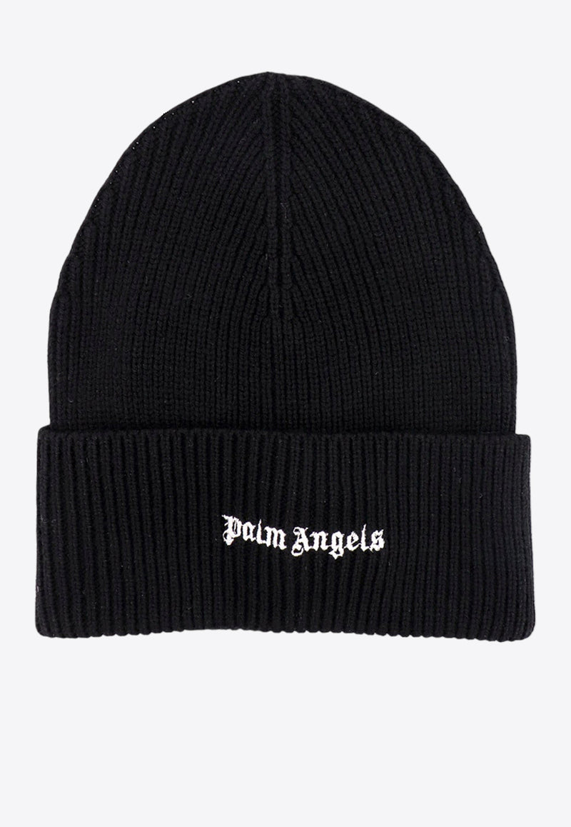 Palm Angels Embroidered Logo Knit Beanie Black PMLC030F23KNI003_1001