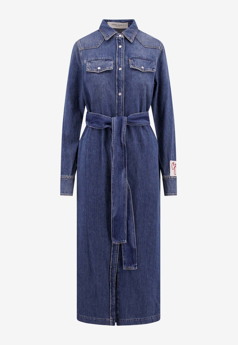 Golden Goose DB Dana Logo Patch Denim Midi Dress Blue GWP00714P000624_50100