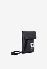 Karl Lagerfeld Ikonik Karl Leather Phone Holder Black 230W3217_A999