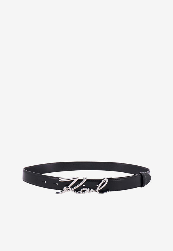 Karl Lagerfeld Signature Plaque Leather Belt Black 235W3101_A999