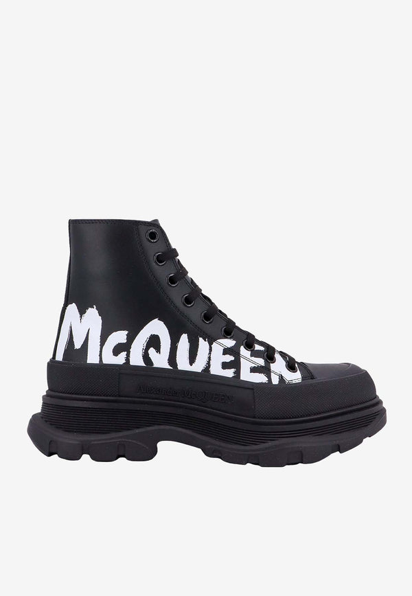 Alexander McQueen Tread Slick Graffiti Logo Ankle Boots Black 711109WIAT6_1070