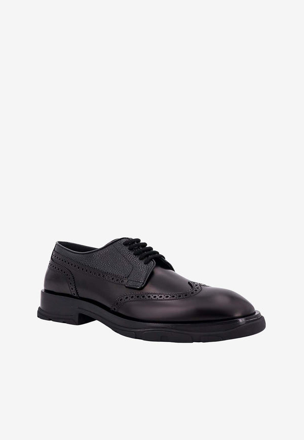 Alexander McQueen Brogue Detail Leather Derby Shoes Black 750388WIDW1_1000