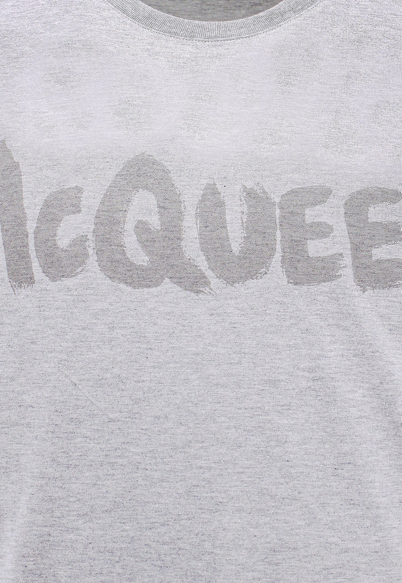 Alexander McQueen Graffiti Logo Crewneck T-shirt

 Gray 622104QVZ57_0922