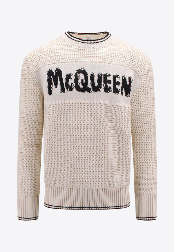 Alexander McQueen Graffiti Logo Knitted Sweater Beige 752045Q1GBW_9211
