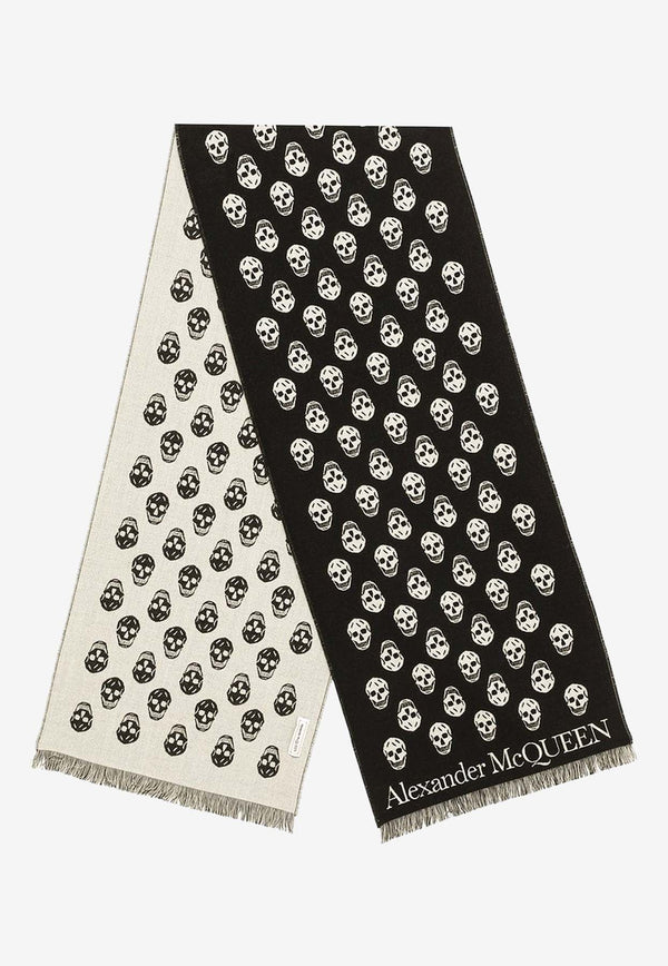 Alexander McQueen Skull Print Fringed Wool Scarf Black 6244254226Q_1078