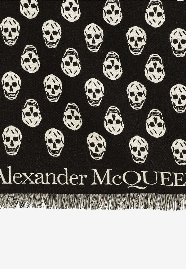 Alexander McQueen Skull Print Fringed Wool Scarf Black 6244254226Q_1078