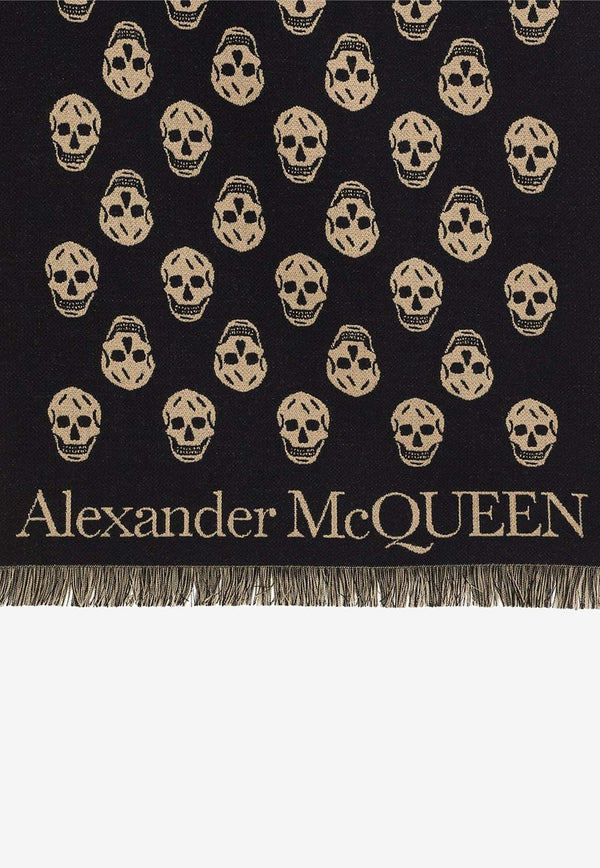 Alexander McQueen Skull Print Fringed Wool Scarf Beige 6244254226Q_4479