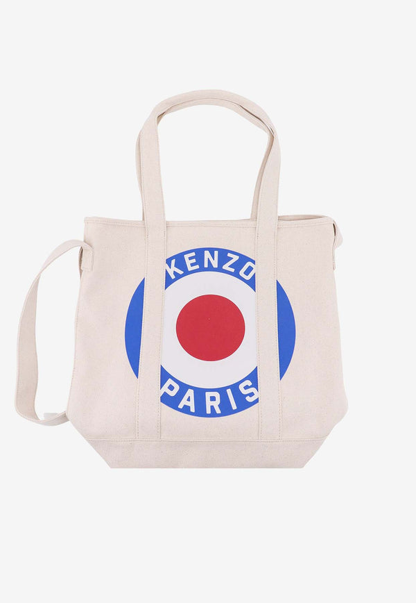 Kenzo Logo Target Canvas Tote Bag Beige FD65SA901F35_03