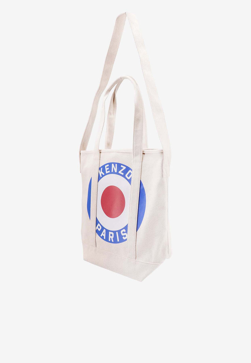 Kenzo Logo Target Canvas Tote Bag Beige FD65SA901F35_03