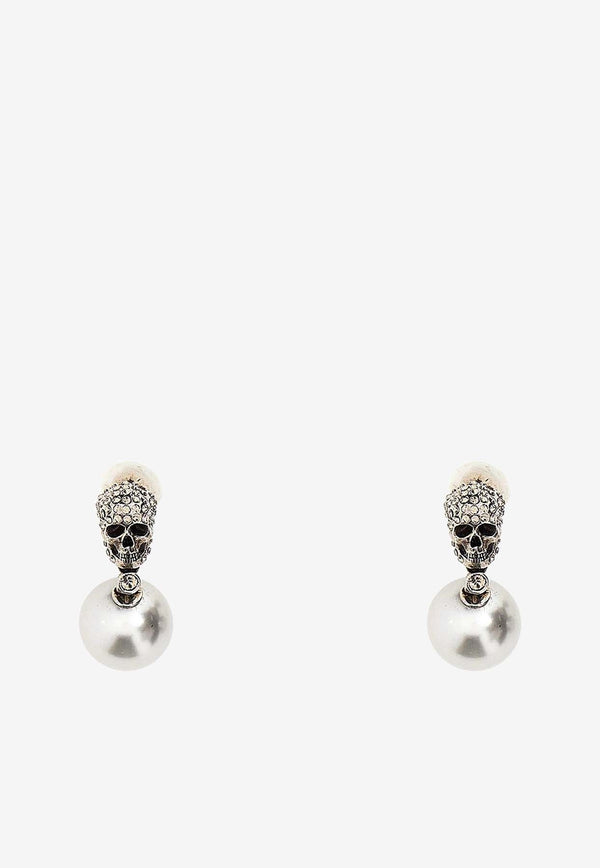 Alexander McQueen Skull Pearl Drop Earrings Silver 734746I170E_1390