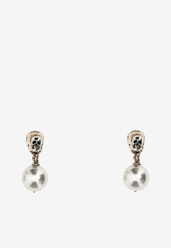 Alexander McQueen Skull Pearl Drop Earrings Silver 734746I170E_1390