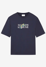 Maison Kitsuné Logo Print Crewneck T-shirt Blue LM00115KJ0119_P480