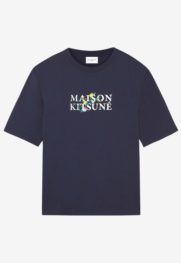 Maison Kitsuné Logo Print Crewneck T-shirt Blue LM00115KJ0119_P480