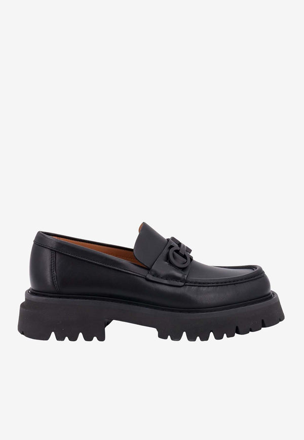 Salvatore Ferragamo Florian Gancini Leather Chunky Loafers Black 021596762676_NERO