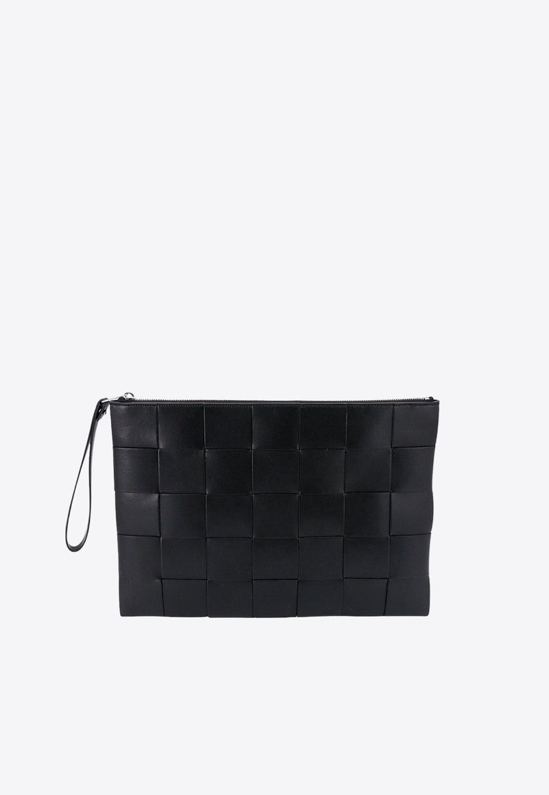 Bottega Veneta Large Cassette Zip Pouch in Intrecciato Leather Black 649616VBWD3_8803